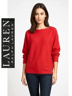 LAUREN RALPH LAUREN - Red cotton blend dolman sleeve sweater